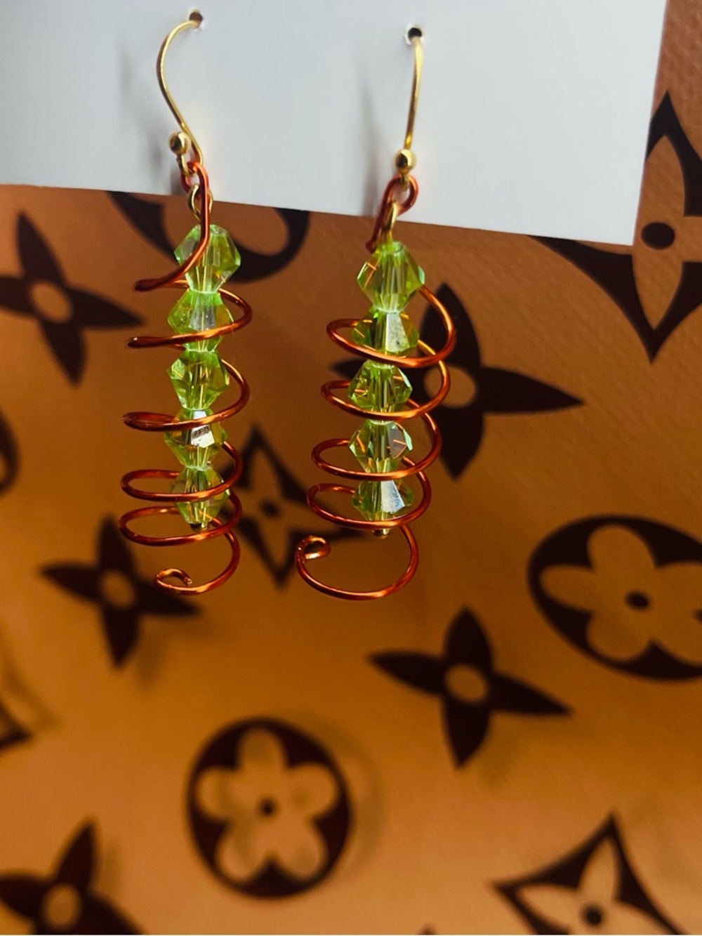 Tulamari Handmade Lime Green Crystal Spiral Drop Earrings